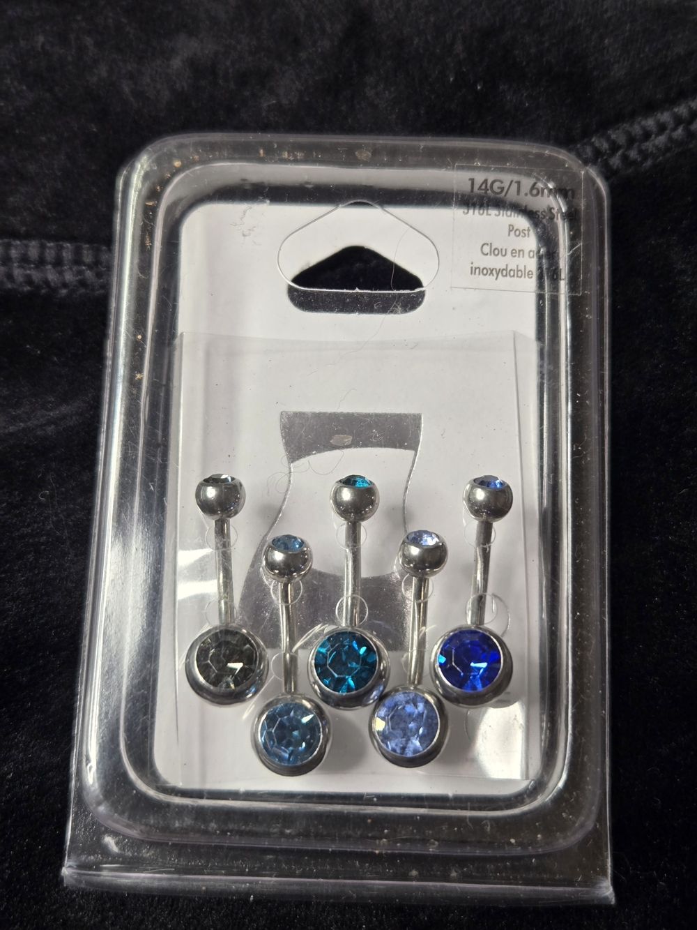 14G Stainless Steel Belly Button Rings - Blue & Grey Crystal Curved Barbells NEW